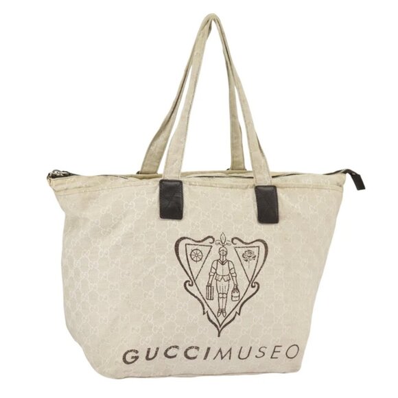 GUCCI GG Canvas Tote Bag Beige Silver 283416 Auth bs19440 - Picture 1 of 16